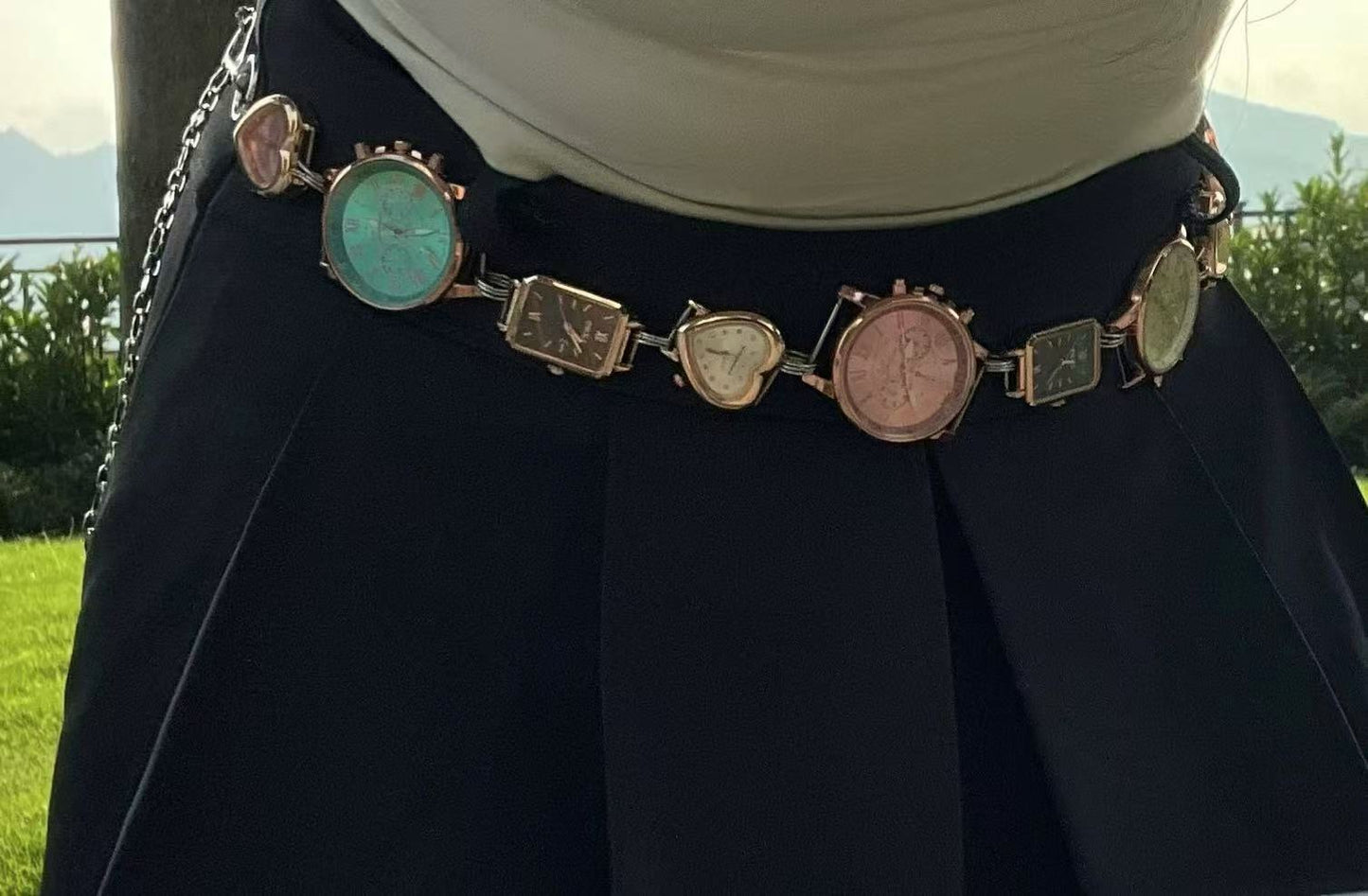 Y2K handmade multicolor watch bag strap,  unisex  watch bag chain & belt.