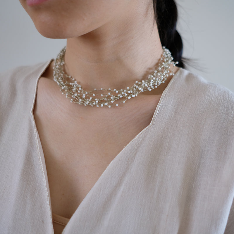 MoJone Handmade Original Vintage Bead Silver-green Necklace for Female