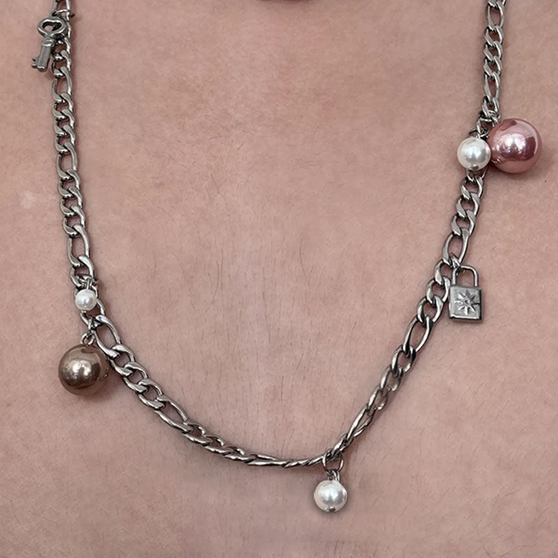 Gothic Layered Pearl Choker Retro Punk Stacked Necklace with Long Chain for Women Gift