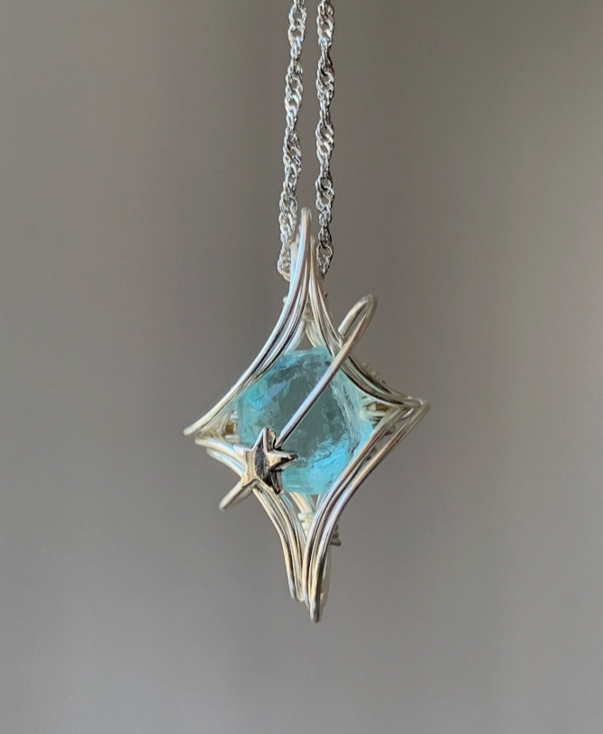 MoJone Original Handmade Star-shaped Pendant, Natural Stone and Silver-plated Necklace