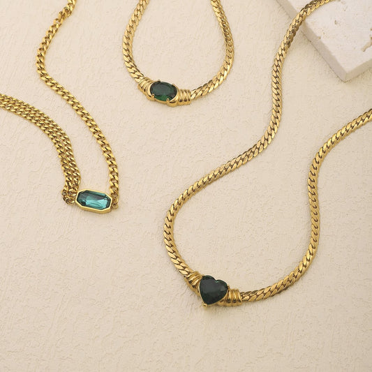 MoJone Vintage 18K Gold-plated Green Zicron Necklace for Female