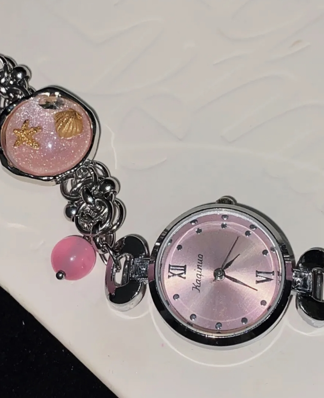 Cyberpunk Retro Pink Watch Choker Necklace, Silver Watch Pendant Choker, Y2K Choker, Stylish and Cool