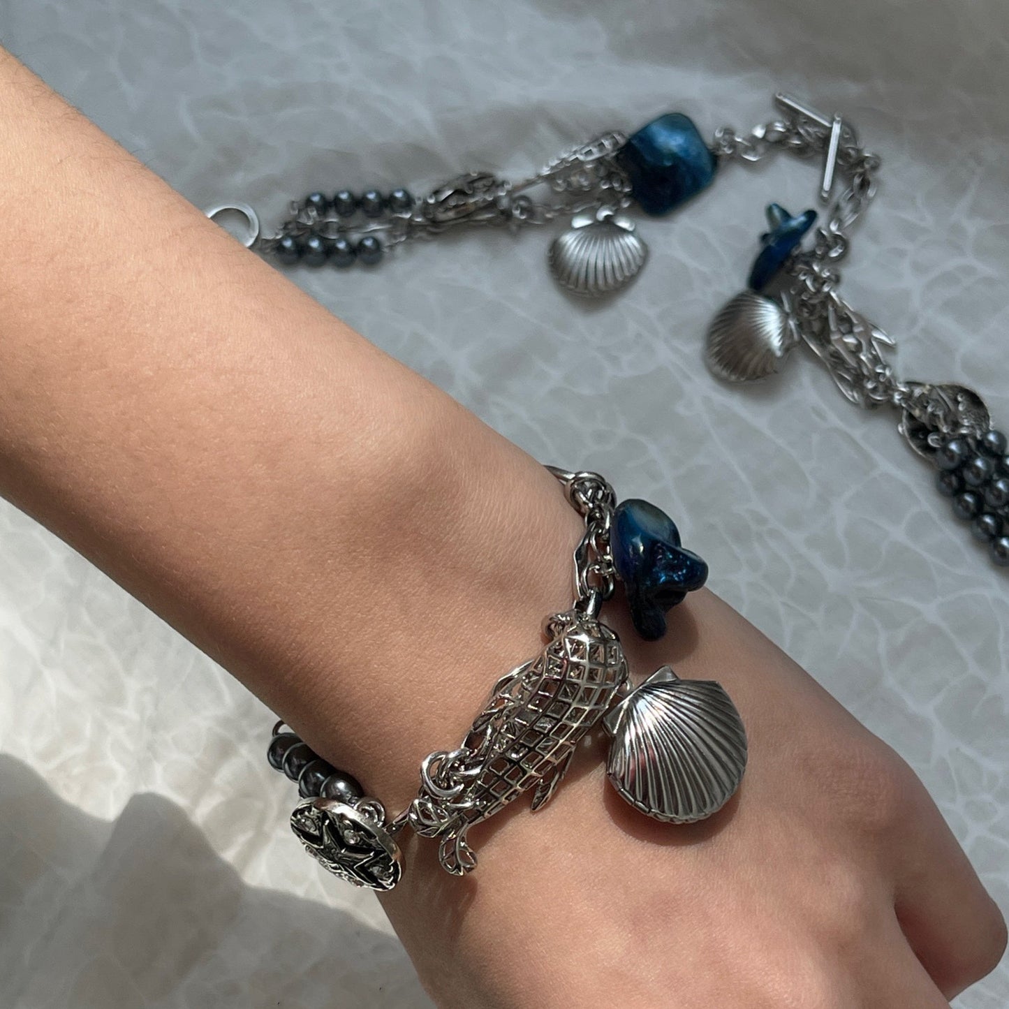 Handcrafted niche Baroque Punk  ocean mother-of-pearl bracelet