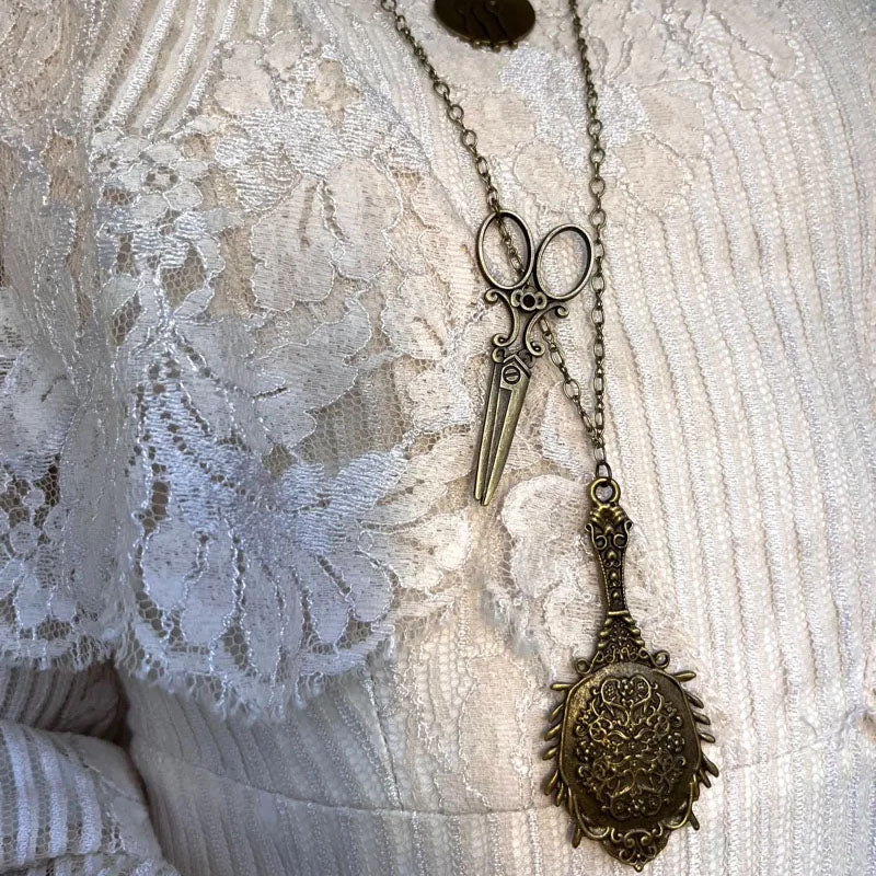 Multi 3 Layers Necklace, Vintage Choker Chain,Mirror Pendant,Multi element retro copper necklace,classical Jewelry for Women