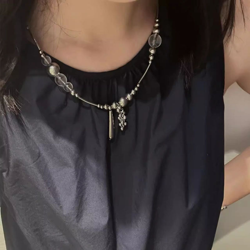Titanium steel Beads Chain Necklace Choker Jewelry for Women and Girls