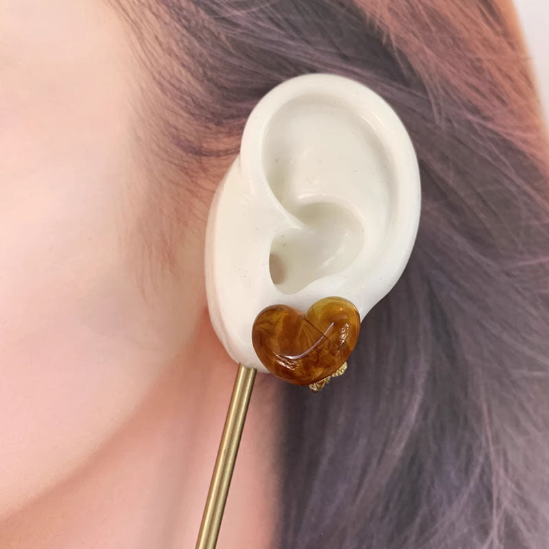 Sweet Resin Heart Shaped Rings, Coffee Heart Resin Finger Rings Retro Personality Earrings Jewelry for Women Teen Girls Band Rings