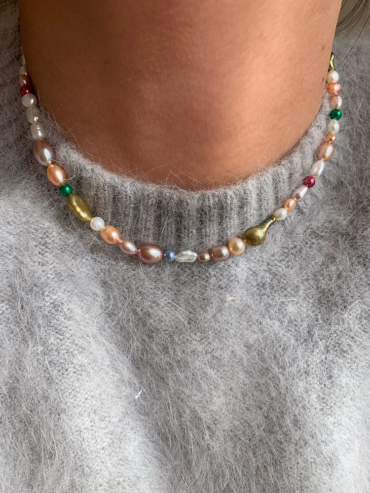 Fresh water pearl baroque Jewelry set with rainbow colors shaded ombre gradient style