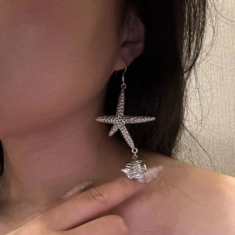 Sea Star Earrings,Long Style,Ocean Earrings,S925 Earrings,Conch and fish pendant,elegant Irregular earrings,Beach Charms Jewelry For Woman