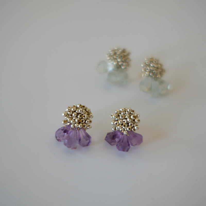 MoJone Unique Flower Shape Elegant Amethyst and Green Crystal Earrings, Clips Earring Choice