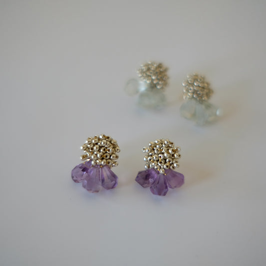 MoJone Unique Flower Shape Elegant Amethyst and Green Crystal Earrings, Clips Earring Choice