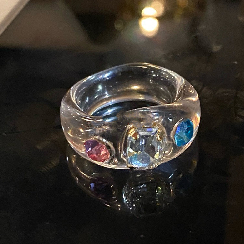 Crystal Stylish Stacking Rings, Transparent Colored Acrylic Jelly Ring, for Women and Girls