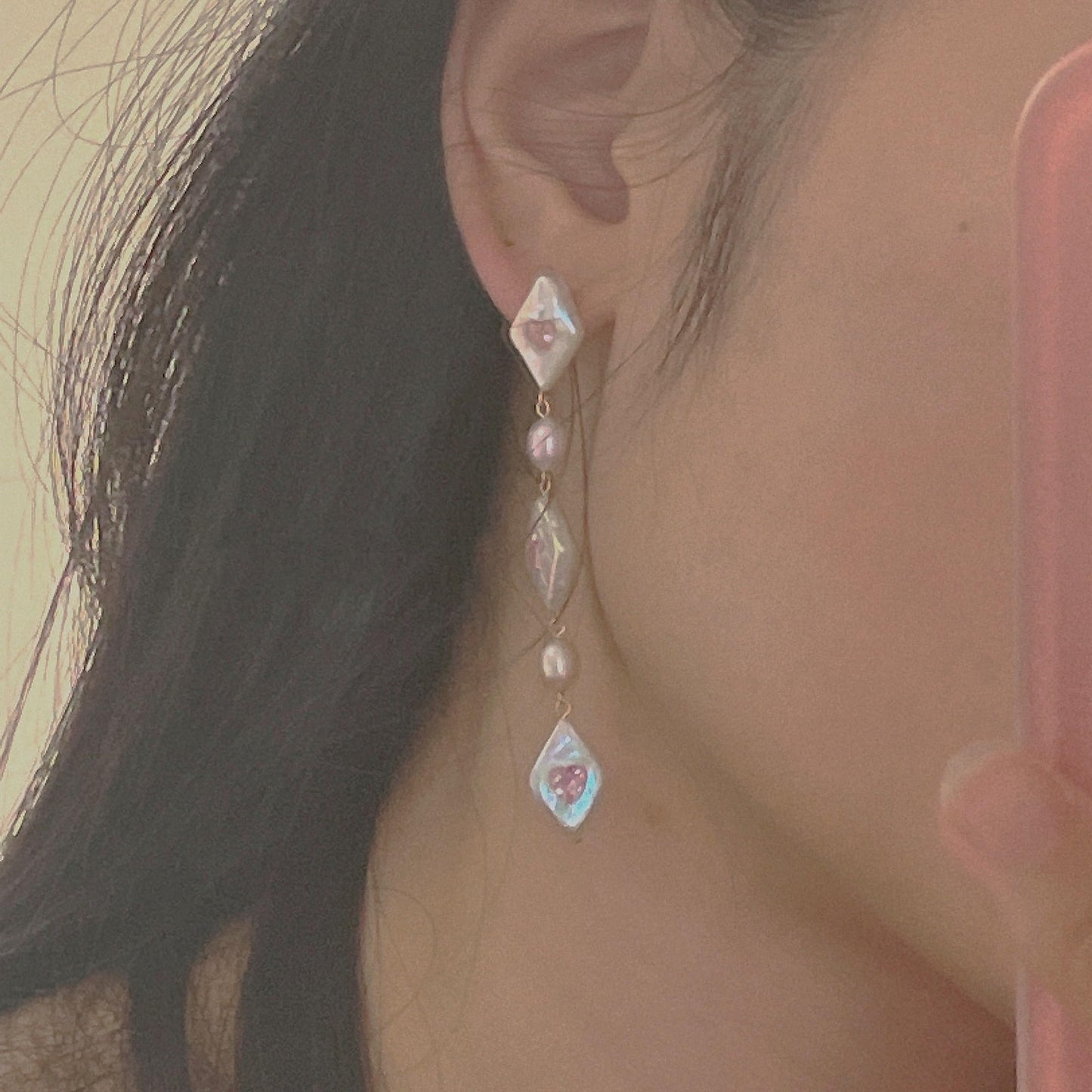 Baroque Diamond-Encrusted Pink Heart Gemstone Sterling Silver Earrings: Versatile Statement Accessories