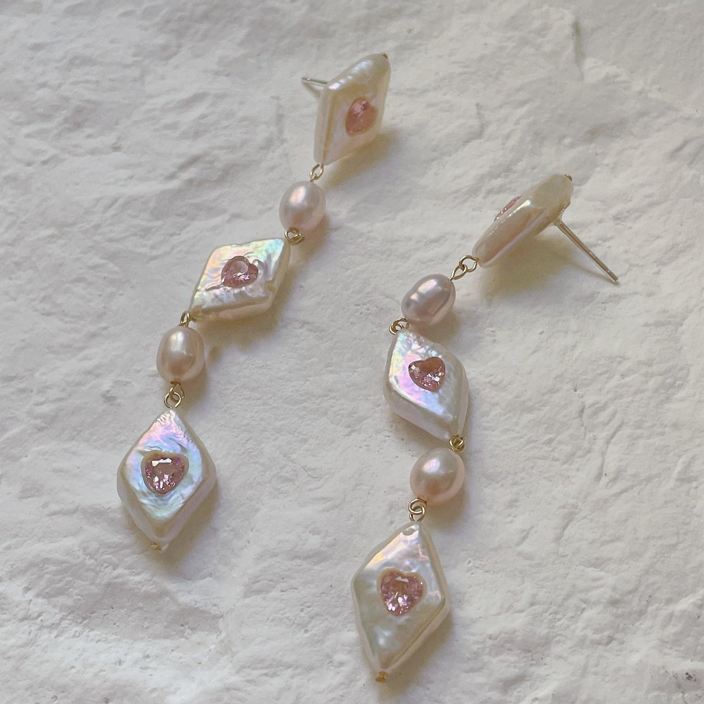 Baroque Diamond-Encrusted Pink Heart Gemstone Sterling Silver Earrings: Versatile Statement Accessories