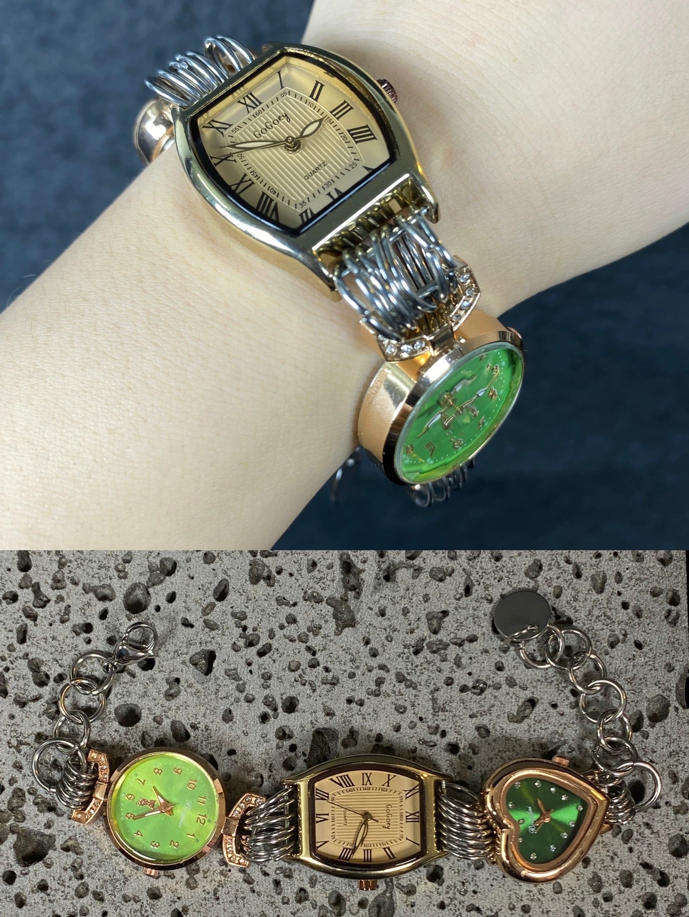 Vintage Punk 3 Watches Bracelet, Multi Watch Bracelet,Customizable Clock Bracelet.