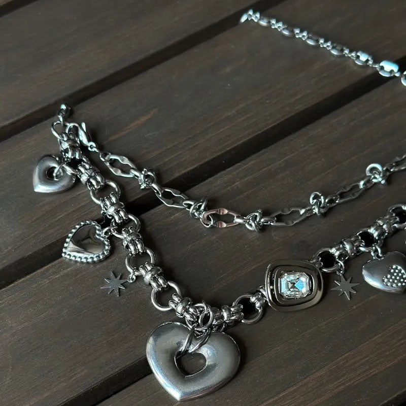 Y2K Heart Shape Punk Necklace Choker Titanium Steel Liquid Metal Handmade Necklace Collarbone Chain for Women