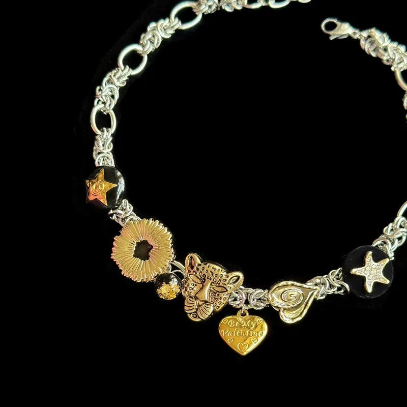 Layered leopard and cat metal vintage  necklaces, punk retro style, Y2K necklace,  creative and unique, perfect gifts for men & women