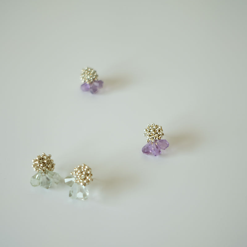 MoJone Unique Flower Shape Elegant Amethyst and Green Crystal Earrings, Clips Earring Choice