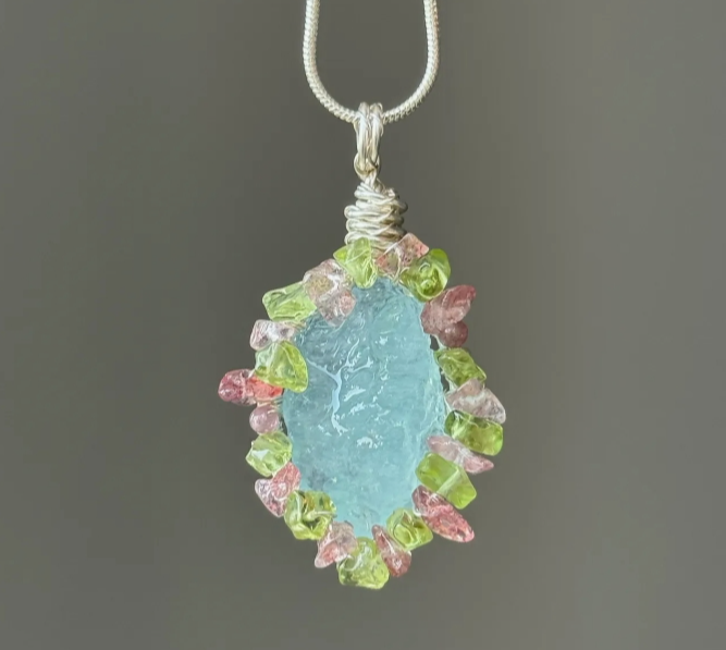 Handmade Irregular-shaped colorful crystal pendant necklace, Magic Natural Stone and Silver-plated Necklace