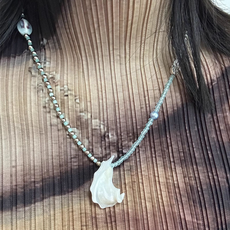 Fashion Sea Shell Pendant Necklace Beaded Choker for Women Girls
