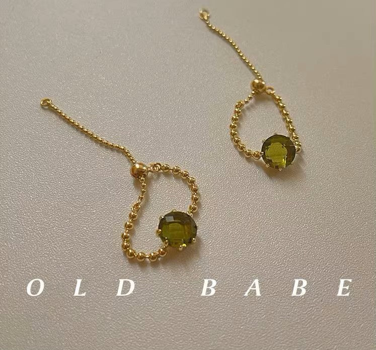 MoJone French Chic Gold-plated Adjustable Green Crystal Ring for Female