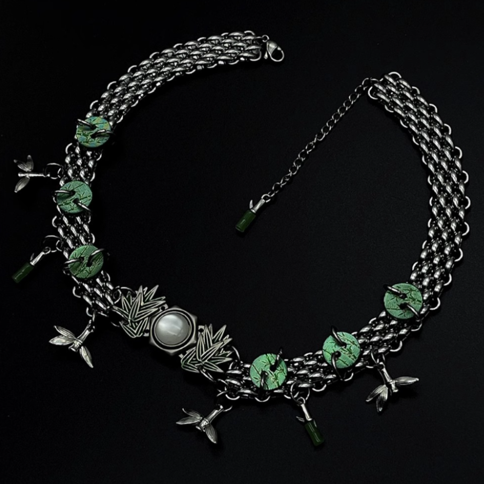Niche "Bamboo" Button Choker Titanium Steel Chinese Punk Neck Chain Necklace