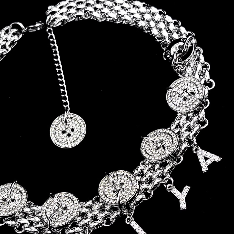 Personalized Letter Diamond Button Choker Titanium Steel Neck Chain Necklace