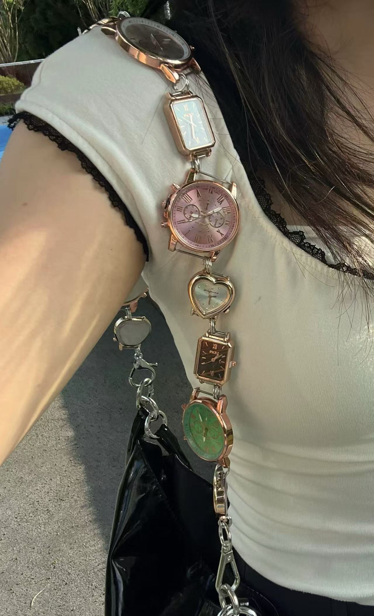 Y2K handmade multicolor watch bag strap,  unisex  watch bag chain & belt.