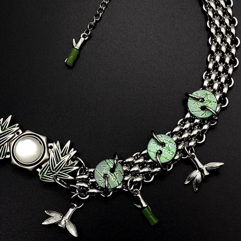 Niche "Bamboo" Button Choker Titanium Steel Chinese Punk Neck Chain Necklace