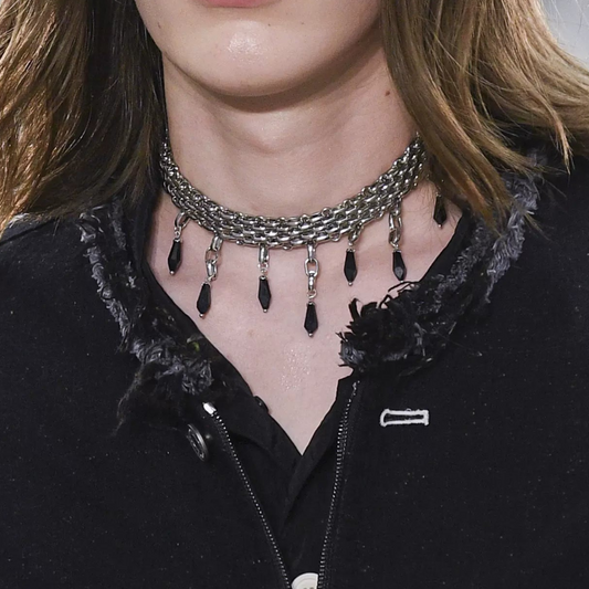 Crystal Tassel Titanium Steel Choker Metallic Necklace, Sweet Cool Girl Accessory, Charming Valentine's Gift