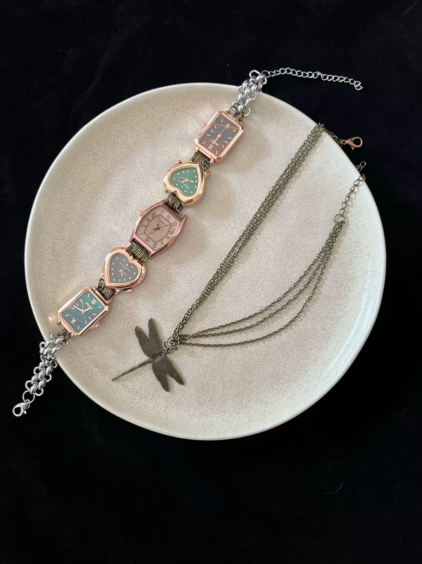 Cyber Punk Vintage Watch choker,Dragonfly Pendant Layered Necklace, Y2K accessory, Perfect Unique Gift for Man and Woman
