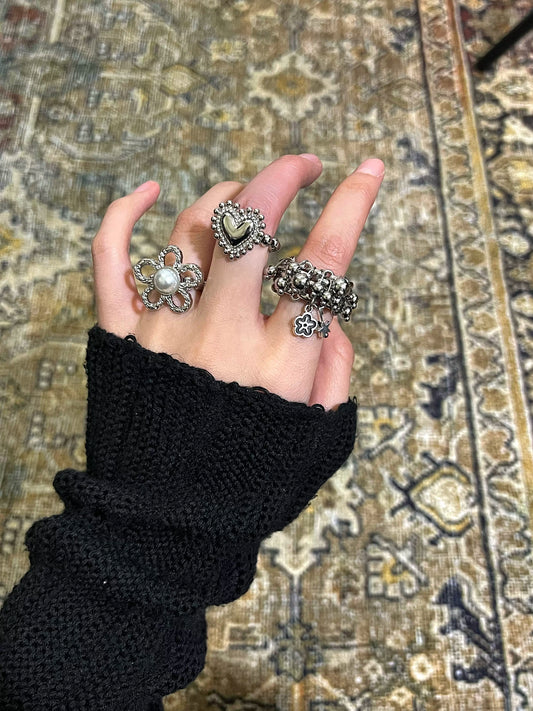 Handmade Rococo Freshwater Pearl Flower/Love/ Beaded Ring, Delicate Retro Silver Ring All Matched