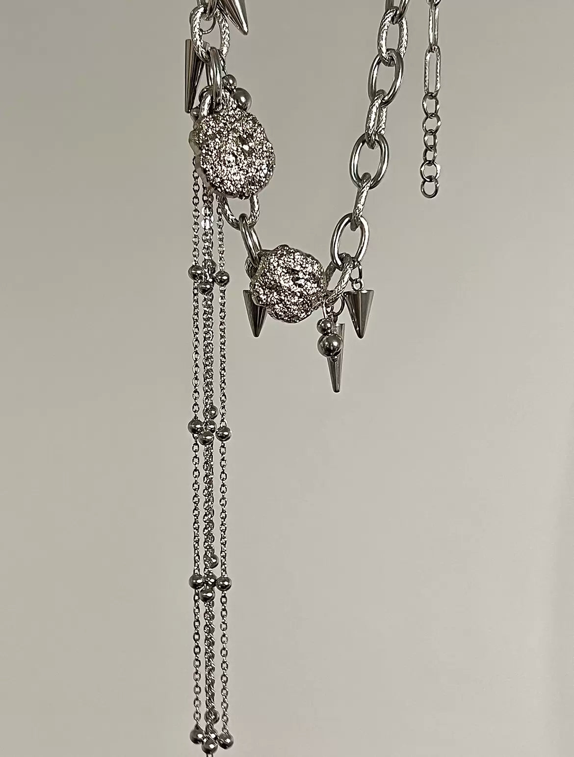 Tassel Punk Rivet Silver Necklace Sweet Cool Girl Choker, Titanium Steel Metallic Unique Accessory