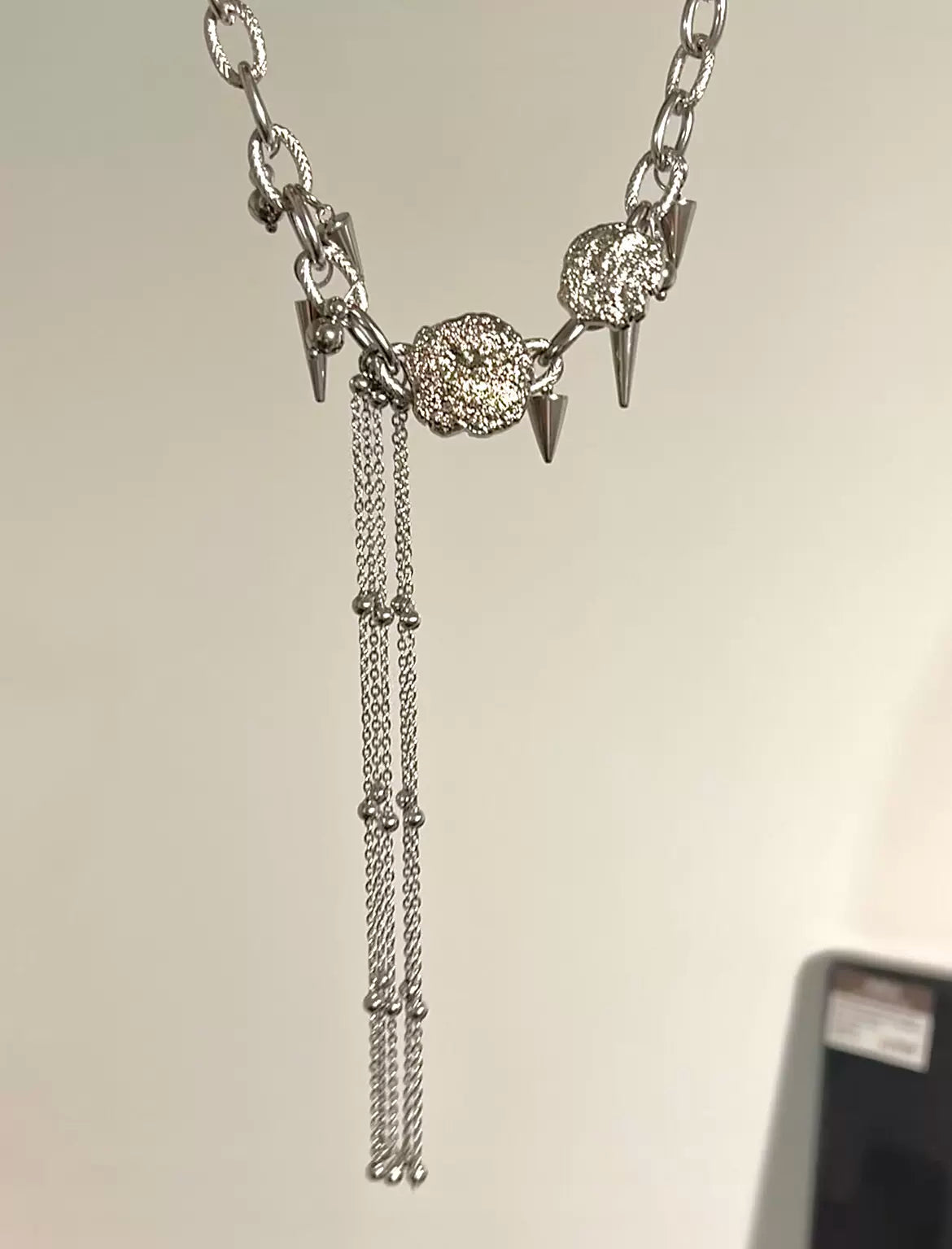 Tassel Punk Rivet Silver Necklace Sweet Cool Girl Choker, Titanium Steel Metallic Unique Accessory