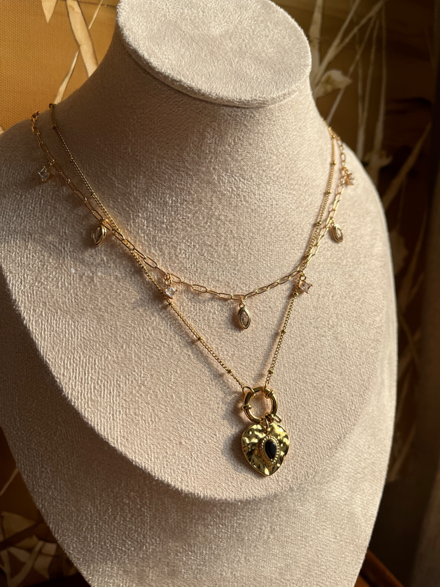 Vintage Brown Tone Beaded Necklace, French Style, Gold-Plated Titanium Steel, Layering Y-Necklace