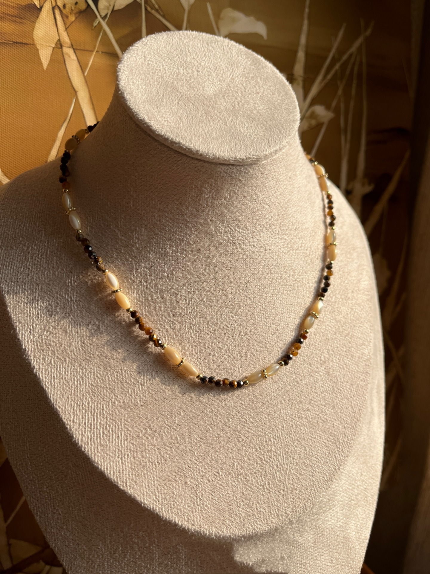 Vintage Brown Tone Beaded Necklace, French Style, Gold-Plated Titanium Steel, Layering Y-Necklace