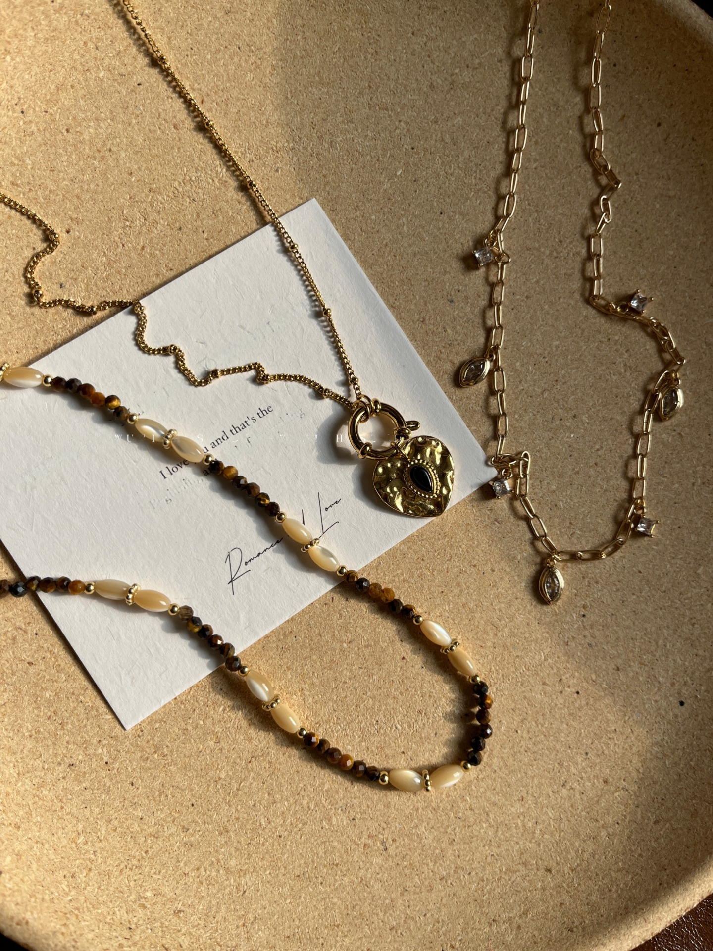 Vintage Brown Tone Beaded Necklace, French Style, Gold-Plated Titanium Steel, Layering Y-Necklace