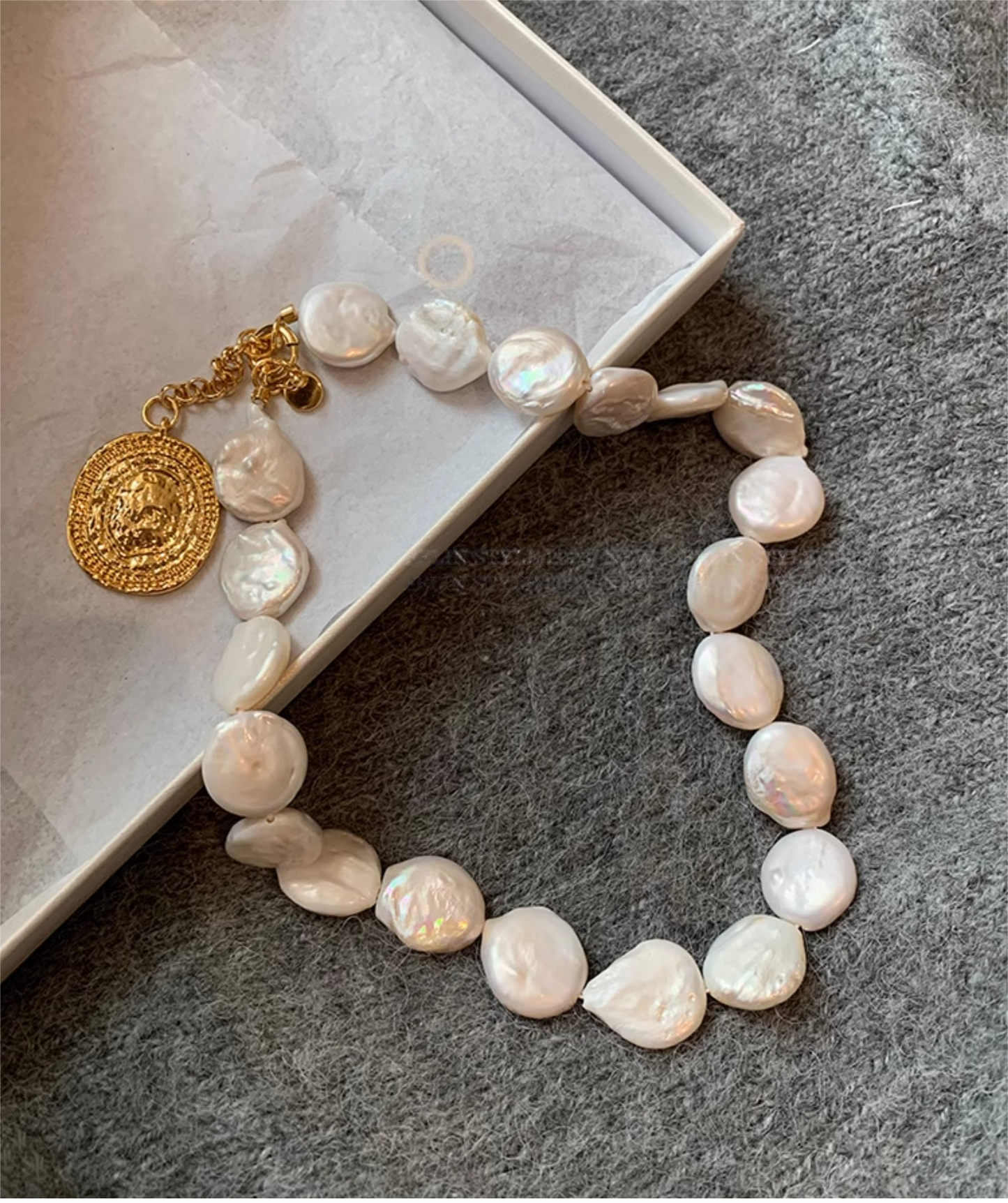 Convertible Pendant Necklace, 24K Gold-Plated Brass, Natural Baroque Button Pearl, Adjustable Length