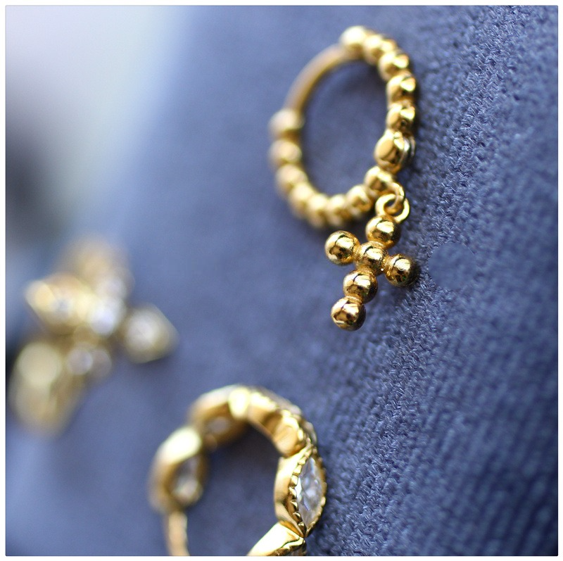 French Style Cross Earrings, Crystal Cross Ear Cuff, Silver & Man-Made Crystal, Hypoallergenic
