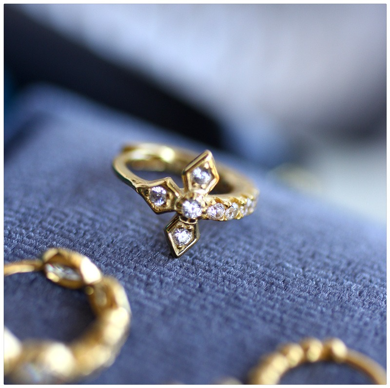 French Style Cross Earrings, Crystal Cross Ear Cuff, Silver & Man-Made Crystal, Hypoallergenic