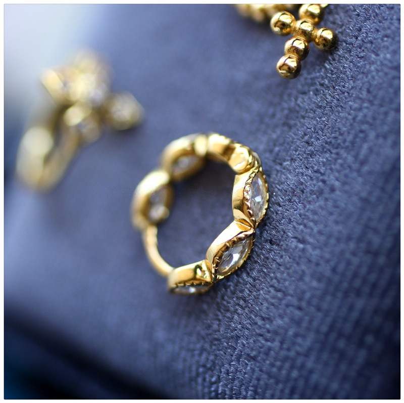 French Style Cross Earrings, Crystal Cross Ear Cuff, Silver & Man-Made Crystal, Hypoallergenic