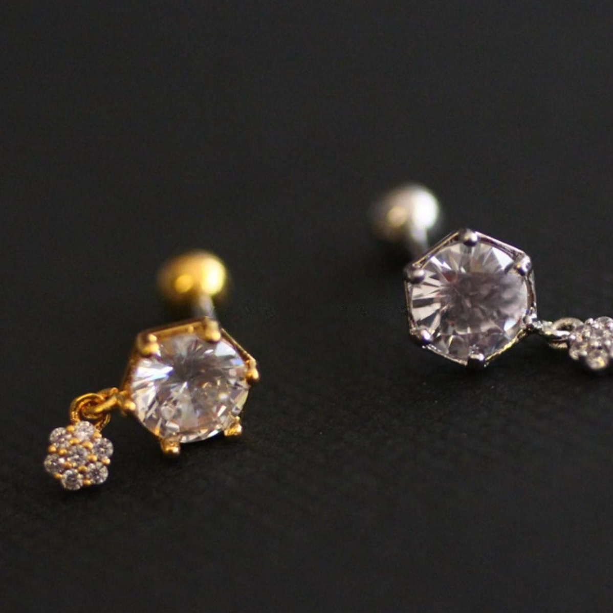 Sparkling Crystal Stud Earrings, Delicate Waterdrop Design, Hoop for Cartilage Piercing