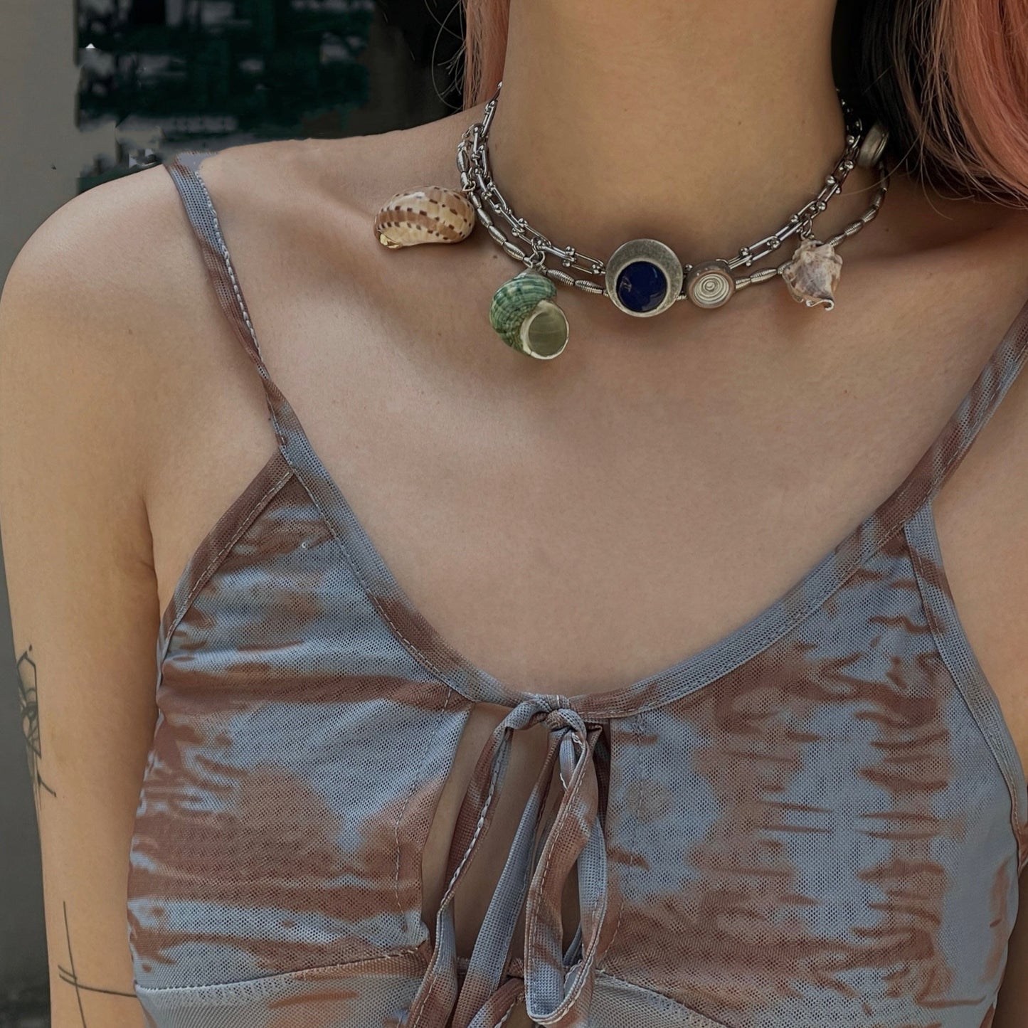 Handmade niches natural conch spliced vintage choker chain