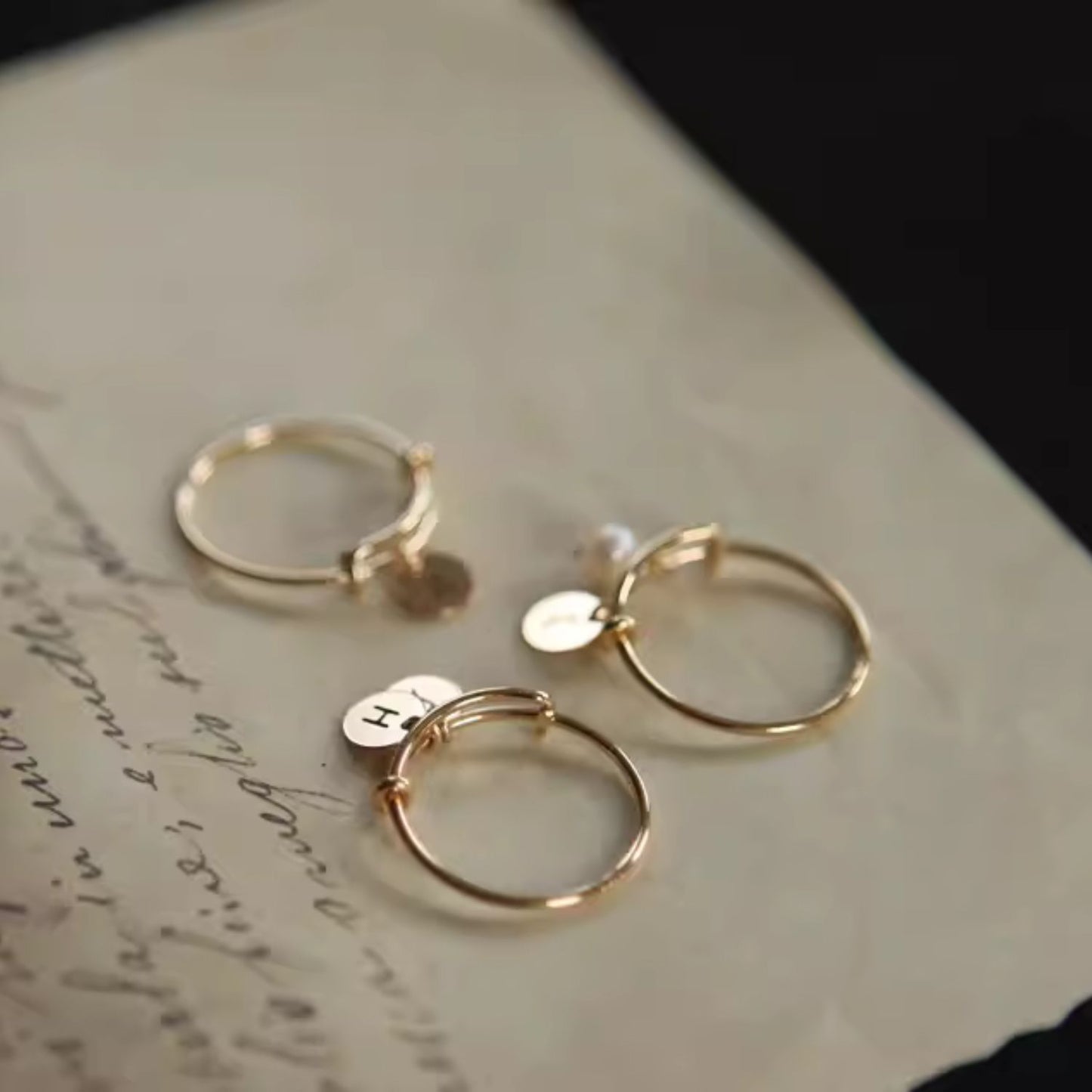 14K Gold-Plated Personalized Letter Pearl Ring Custom Elegance Size Adjustable