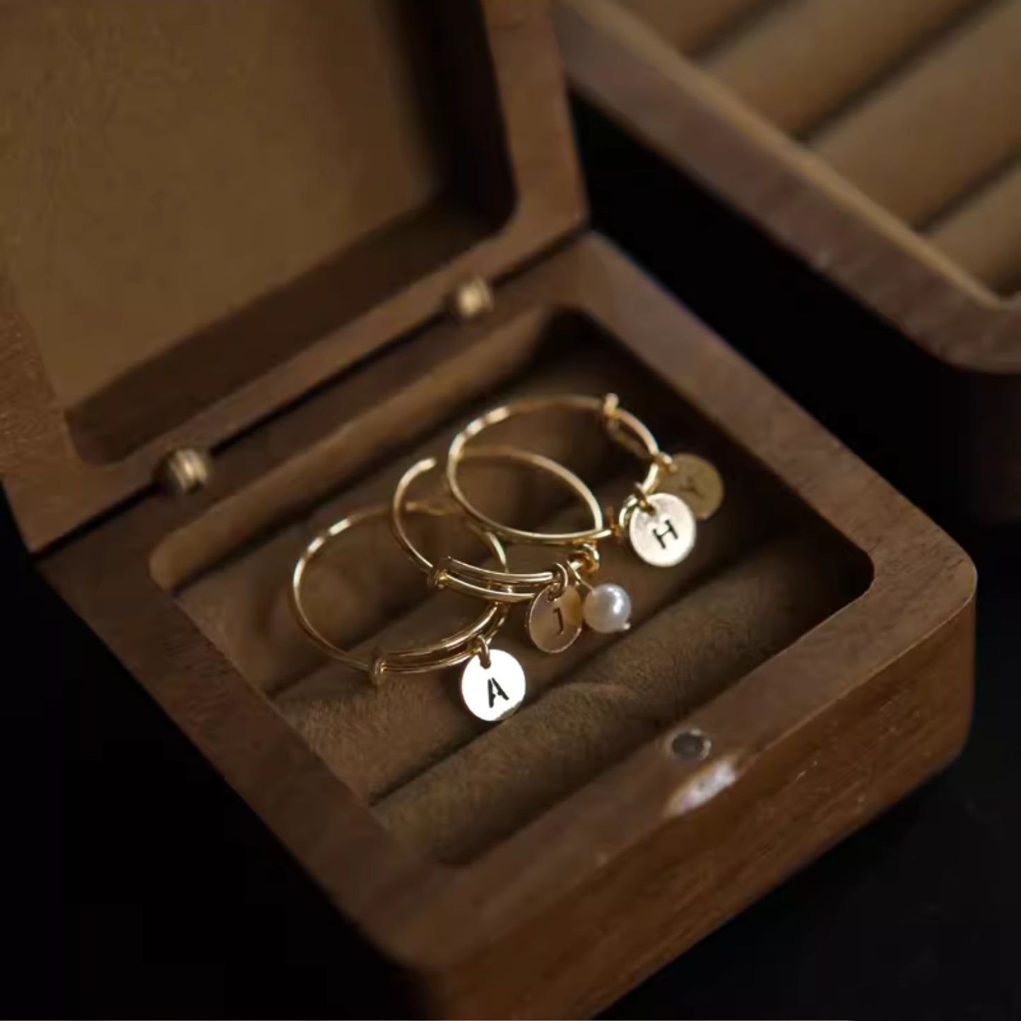 14K Gold-Plated Personalized Letter Pearl Ring Custom Elegance Size Adjustable