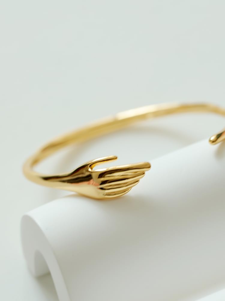 Personality-Packed Open Ring and Bangle Set with Playful Dual Hand Embrace Design for Women