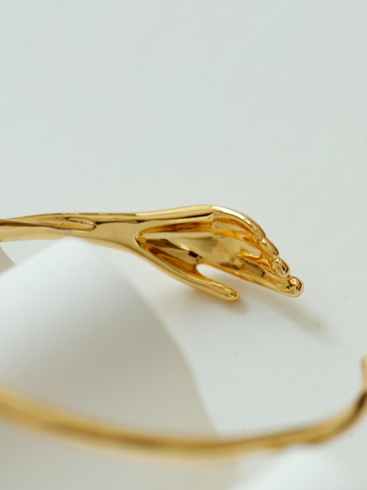 Personality-Packed Open Ring and Bangle Set with Playful Dual Hand Embrace Design for Women