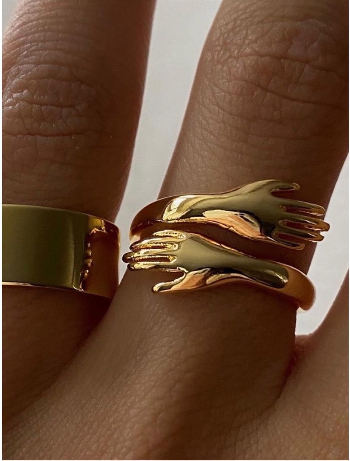 Personality-Packed Open Ring and Bangle Set with Playful Dual Hand Embrace Design for Women