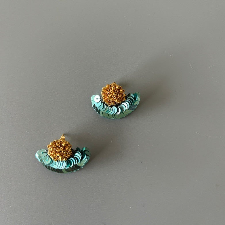 Wire-Wrapped Beaded Embroidery Earrings, Handcrafted Metal Thread Dangle