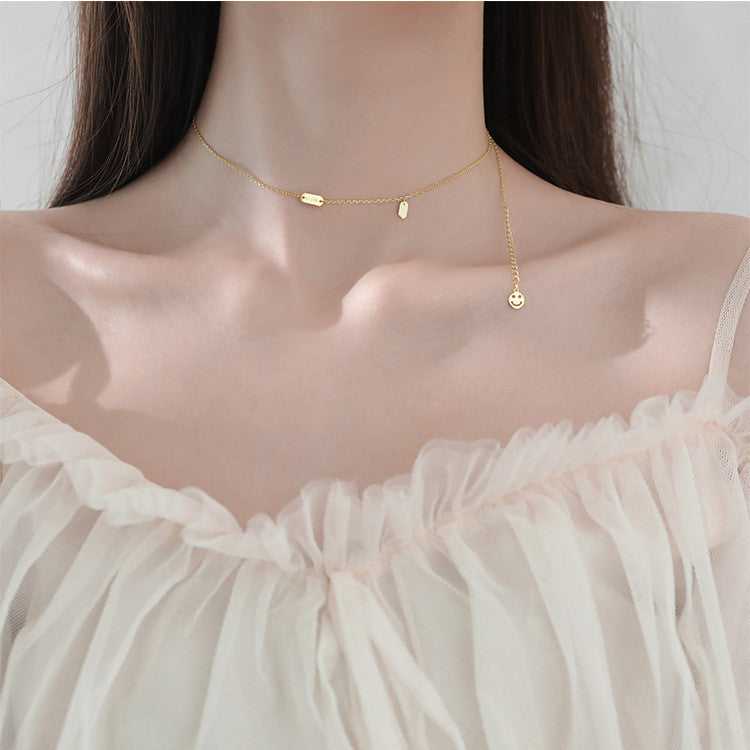 S925 Sterling Silver Chain with Lucky Letter Clavicle, Sweater Chain, Minimalist, Chic, Dainty Design Necklace