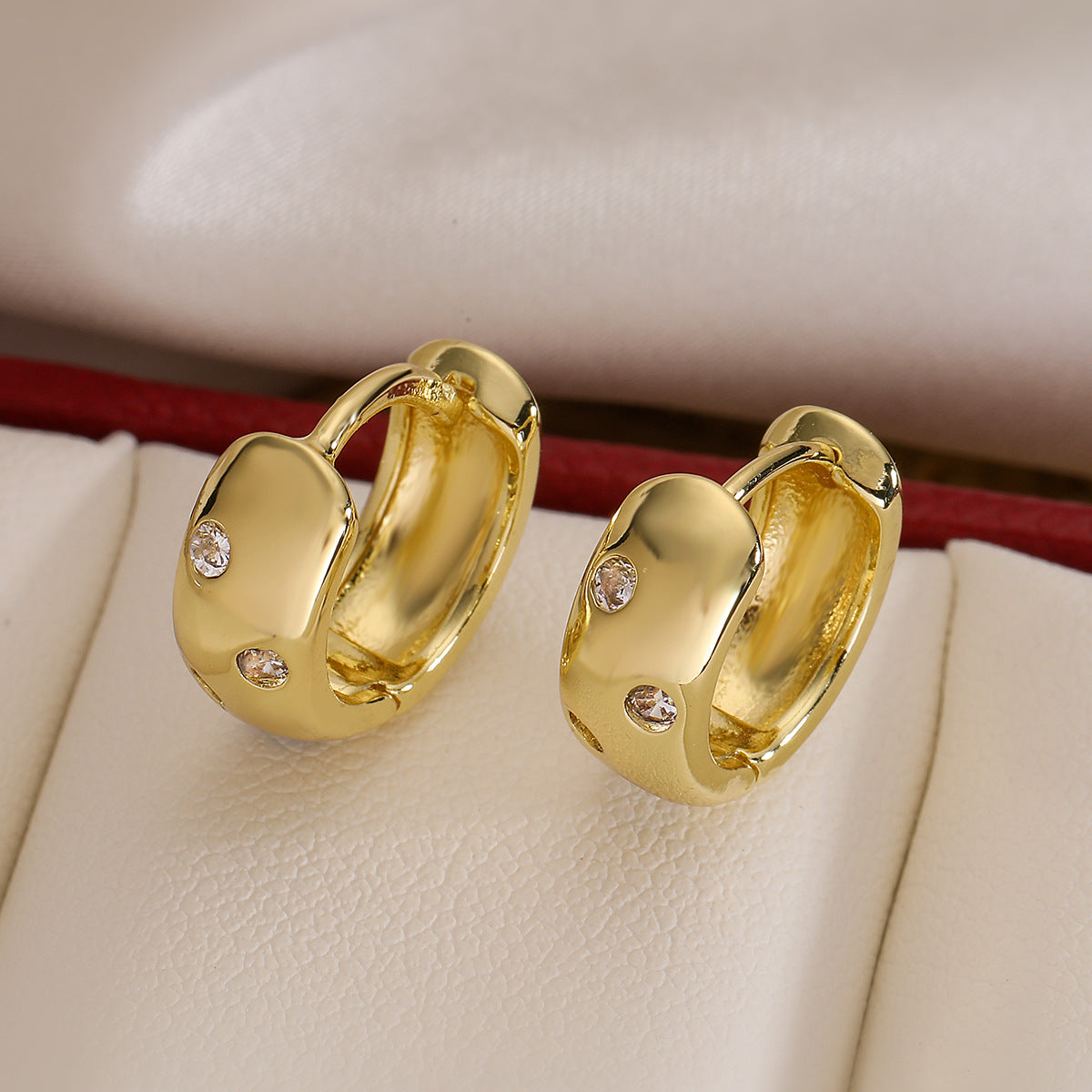 Eco-Luxe Gold-Plated Copper Mini Hoop Earrings Pair with Zircon Accents